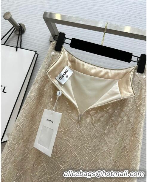 Super Quality Chanel Sequins Skirt CH7913 Beige 2024