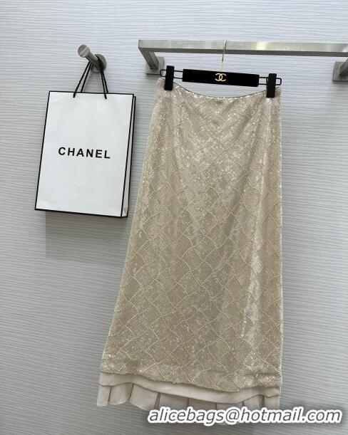 Super Quality Chanel Sequins Skirt CH7913 Beige 2024