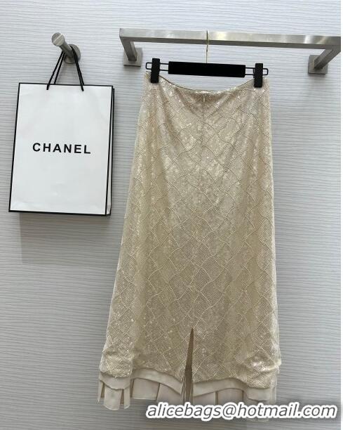 Super Quality Chanel Sequins Skirt CH7913 Beige 2024