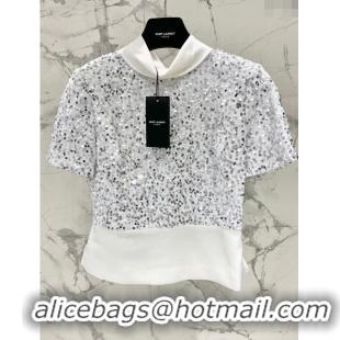 Best Price Saint Laurent Sequins Top S7922 White 2024