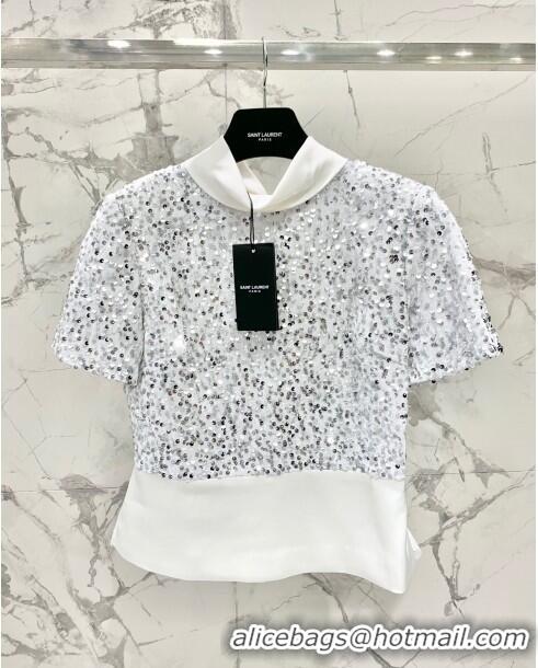 Best Price Saint Laurent Sequins Top S7922 White 2024