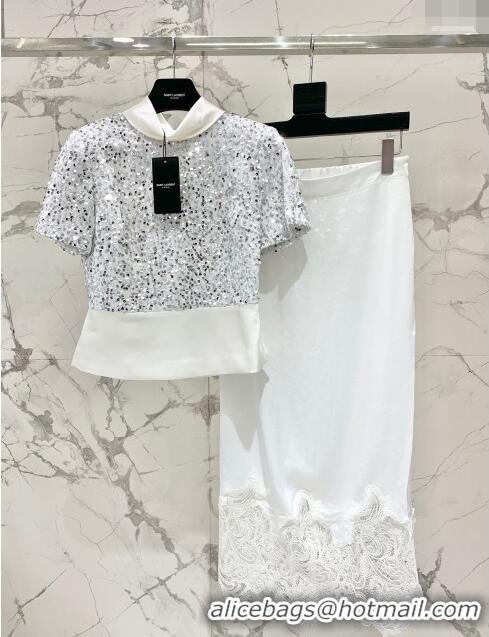 Best Price Saint Laurent Sequins Top S7922 White 2024