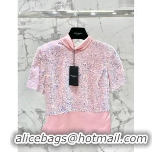 Traditional Discount Saint Laurent Sequins Top S7923 Pink 2024