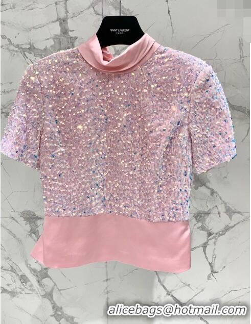 Traditional Discount Saint Laurent Sequins Top S7923 Pink 2024