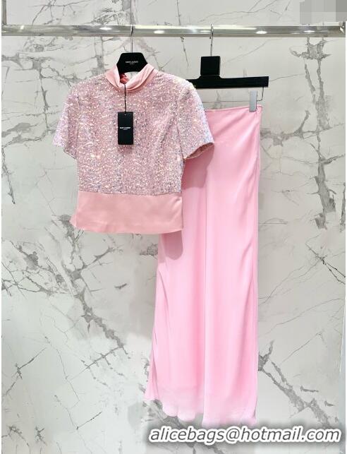 Traditional Discount Saint Laurent Sequins Top S7923 Pink 2024