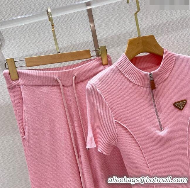 ​Grade Quality Prada Knit Top and Pants P71002 Pink 2024