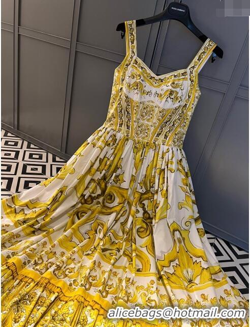 ​Top Quality Dolce & Gabbana Cotton Dress DG71007 Yellow 2024