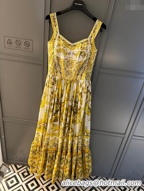 ​Top Quality Dolce & Gabbana Cotton Dress DG71007 Yellow 2024