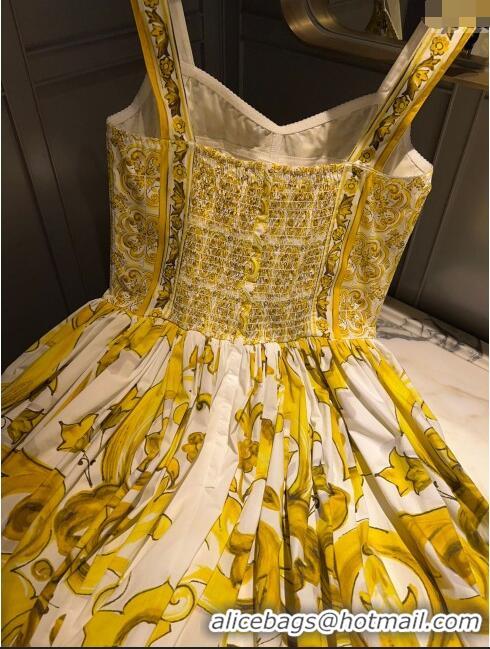 ​Top Quality Dolce & Gabbana Cotton Dress DG71007 Yellow 2024