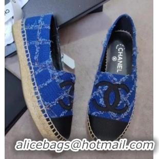 Sophisticated Chanel Tweed & Grosgrain Espadrilles Flat Blue 815125