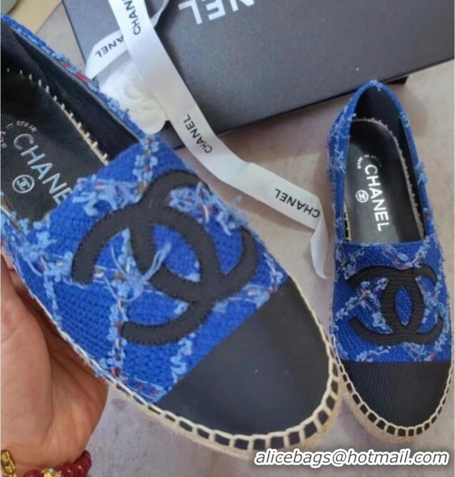 Sophisticated Chanel Tweed & Grosgrain Espadrilles Flat Blue 815125