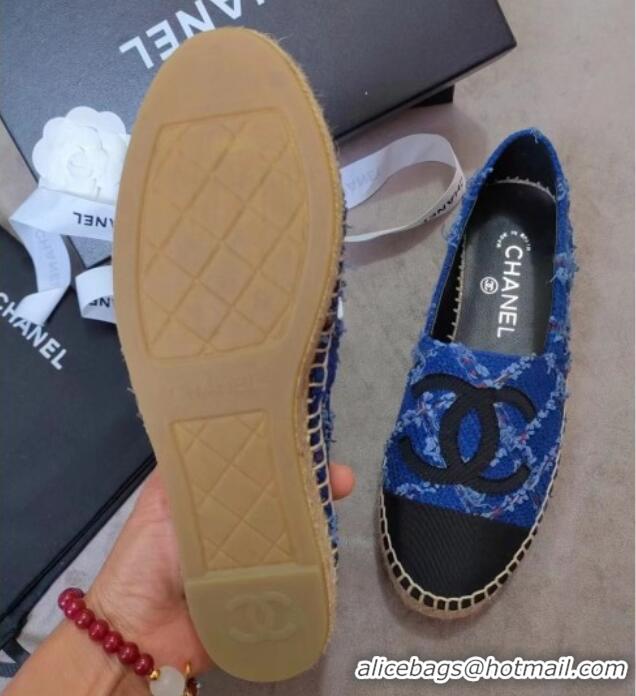 Sophisticated Chanel Tweed & Grosgrain Espadrilles Flat Blue 815125