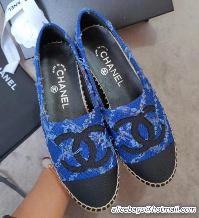 Sophisticated Chanel Tweed & Grosgrain Espadrilles Flat Blue 815125