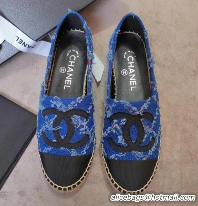 Sophisticated Chanel Tweed & Grosgrain Espadrilles Flat Blue 815125