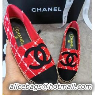 Hot Style Chanel Tweed & Grosgrain Espadrilles Flat Red 815126