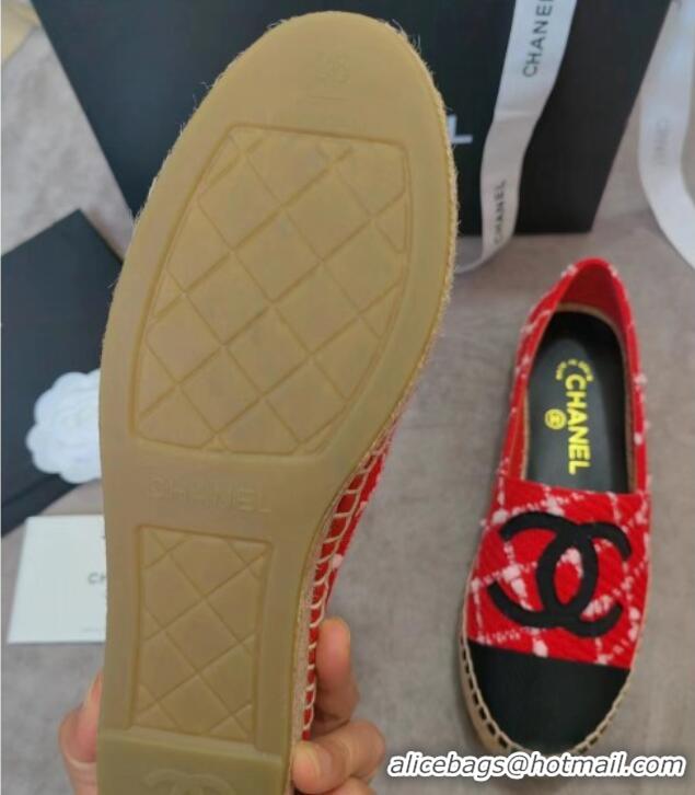 Hot Style Chanel Tweed & Grosgrain Espadrilles Flat Red 815126