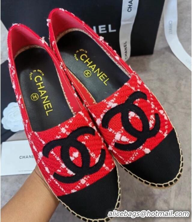 Hot Style Chanel Tweed & Grosgrain Espadrilles Flat Red 815126