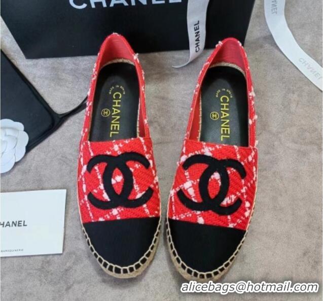 Hot Style Chanel Tweed & Grosgrain Espadrilles Flat Red 815126