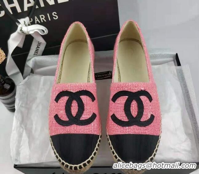 Low Price Chanel Tweed & Grosgrain Espadrilles Flat Pink 815127