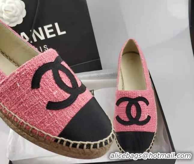 Low Price Chanel Tweed & Grosgrain Espadrilles Flat Pink 815127