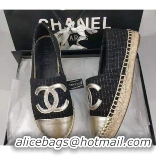 Purchase Chanel Tweed & Lambskin Espadrilles Flat Black/Gold 815128