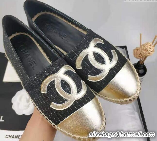 Purchase Chanel Tweed & Lambskin Espadrilles Flat Black/Gold 815128