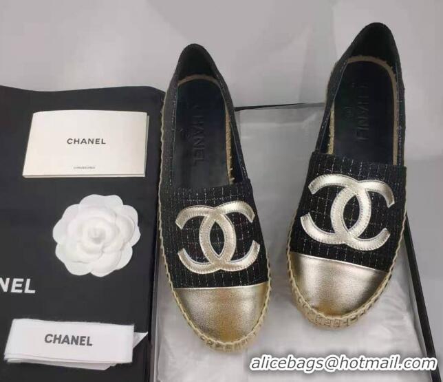 Purchase Chanel Tweed & Lambskin Espadrilles Flat Black/Gold 815128