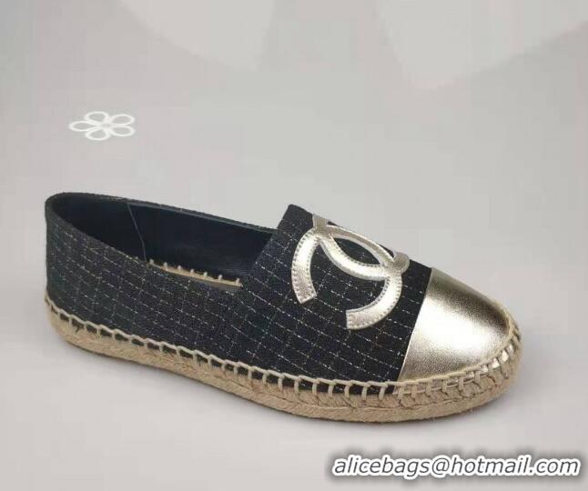 Purchase Chanel Tweed & Lambskin Espadrilles Flat Black/Gold 815128