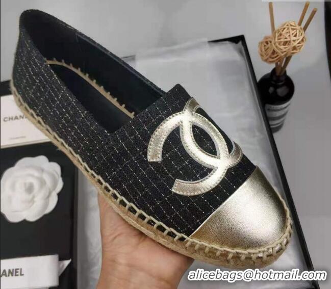 Purchase Chanel Tweed & Lambskin Espadrilles Flat Black/Gold 815128