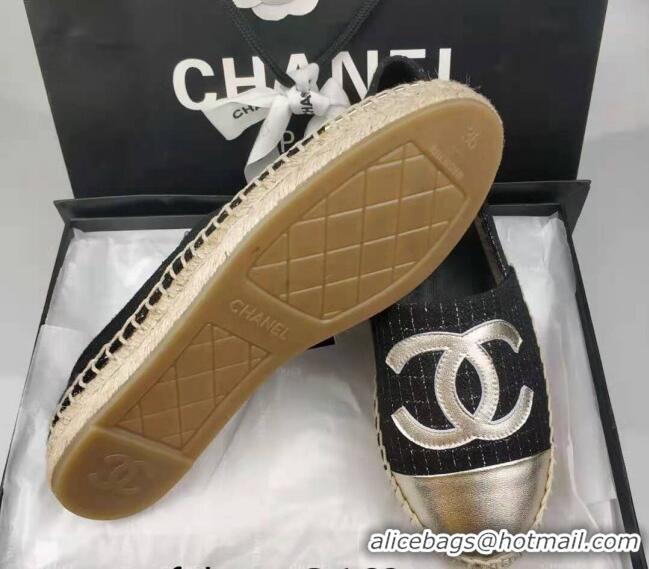 Purchase Chanel Tweed & Lambskin Espadrilles Flat Black/Gold 815128