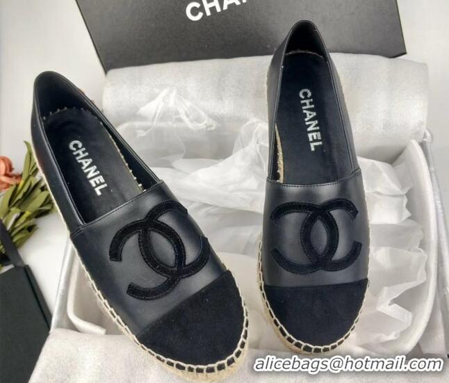 Good Quality Chanel Lambskin & Fabric Espadrilles Flat Black 815130