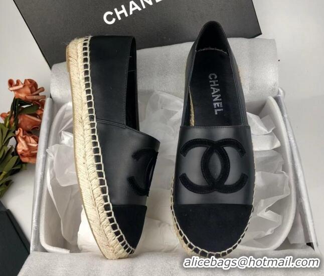 Good Quality Chanel Lambskin & Fabric Espadrilles Flat Black 815130