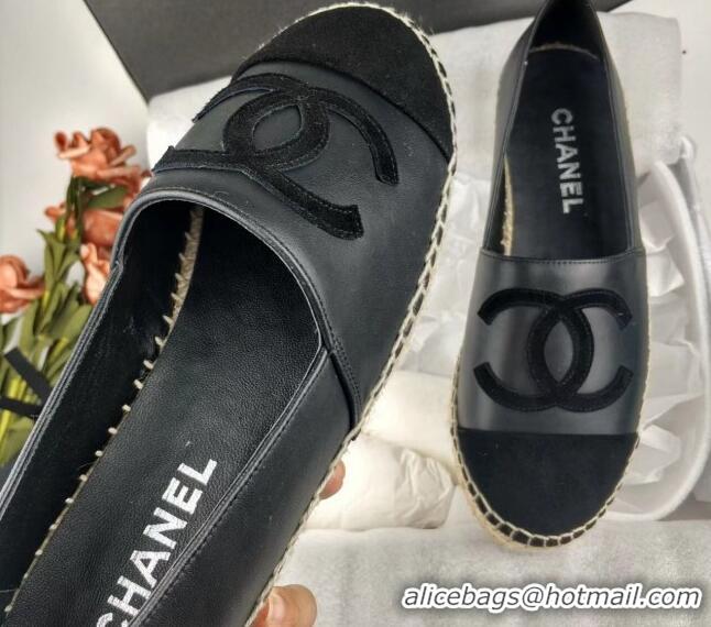 Good Quality Chanel Lambskin & Fabric Espadrilles Flat Black 815130