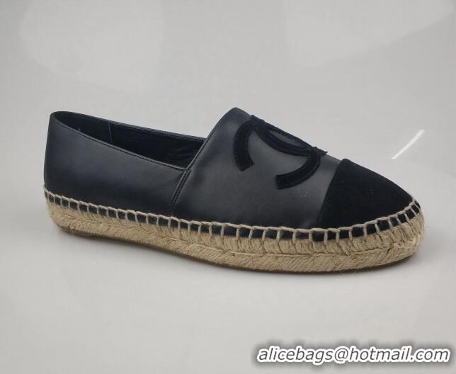 Good Quality Chanel Lambskin & Fabric Espadrilles Flat Black 815130