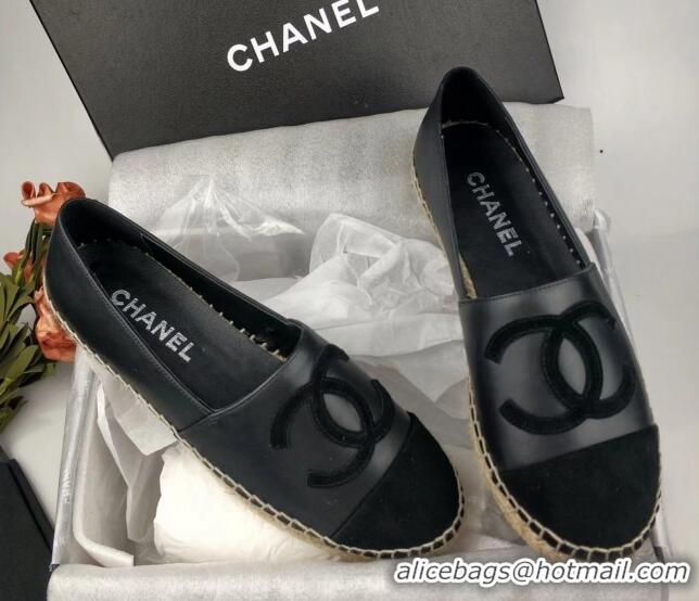 Good Quality Chanel Lambskin & Fabric Espadrilles Flat Black 815130