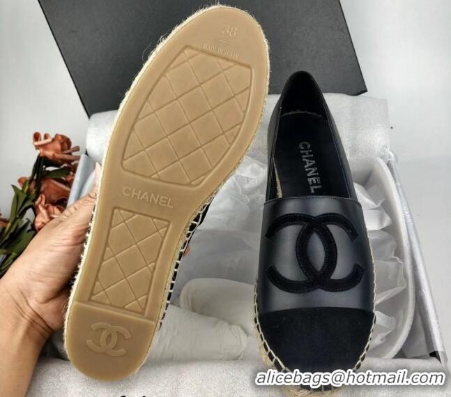 Good Quality Chanel Lambskin & Fabric Espadrilles Flat Black 815130