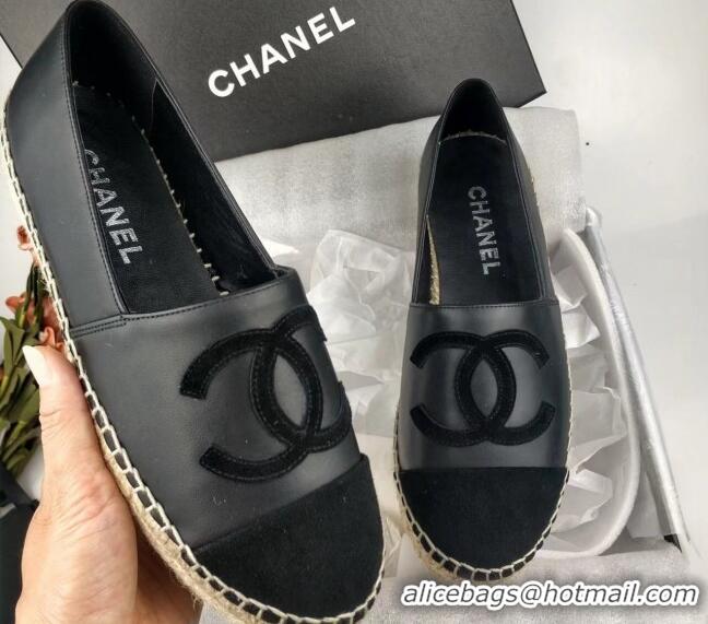 Good Quality Chanel Lambskin & Fabric Espadrilles Flat Black 815130