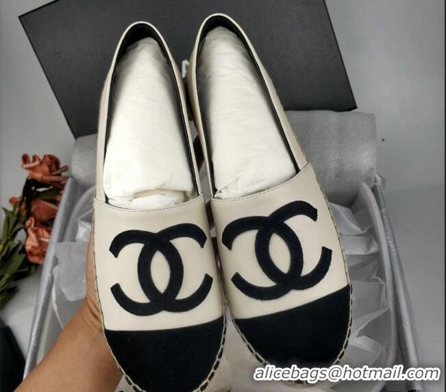 Unique Style Chanel Lambskin & Fabric Espadrilles Flat White/Black 815131