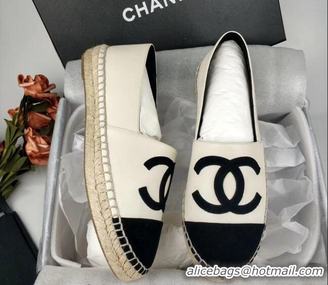 Unique Style Chanel Lambskin & Fabric Espadrilles Flat White/Black 815131