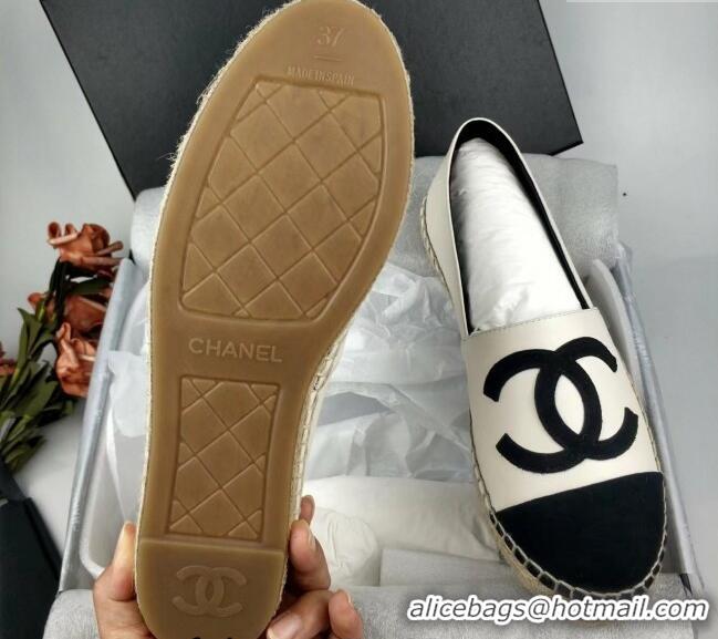 Unique Style Chanel Lambskin & Fabric Espadrilles Flat White/Black 815131