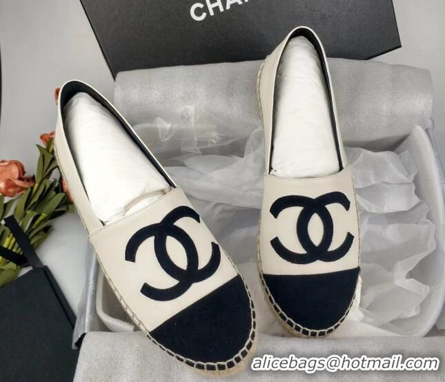 Unique Style Chanel Lambskin & Fabric Espadrilles Flat White/Black 815131