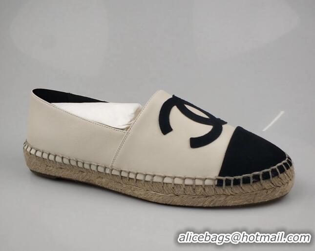 Unique Style Chanel Lambskin & Fabric Espadrilles Flat White/Black 815131