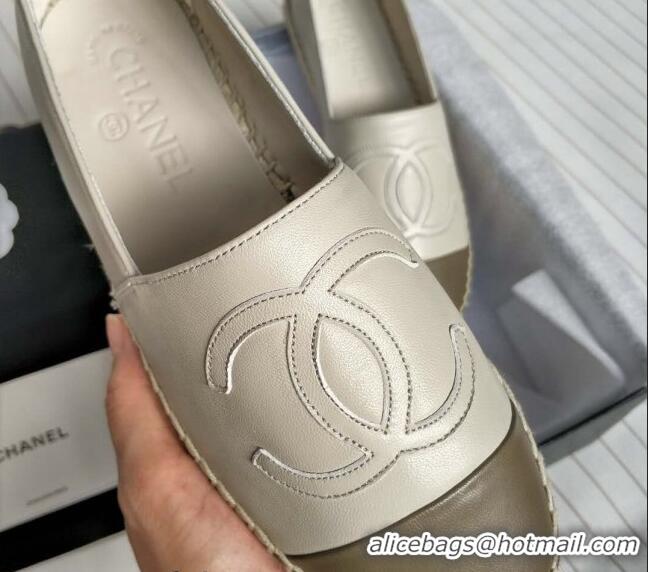 Popular Style Chanel Lambskin Espadrilles Flat White/Grey 815132