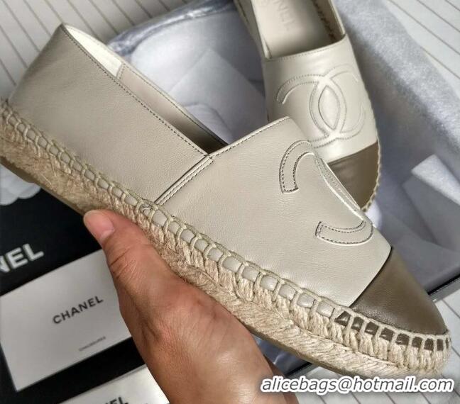 Popular Style Chanel Lambskin Espadrilles Flat White/Grey 815132