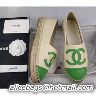 Grade Quality Chanel Lambskin Espadrilles Flat Green/beige 815133