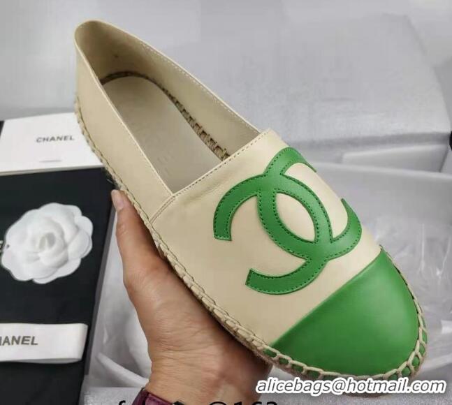 Grade Quality Chanel Lambskin Espadrilles Flat Green/beige 815133