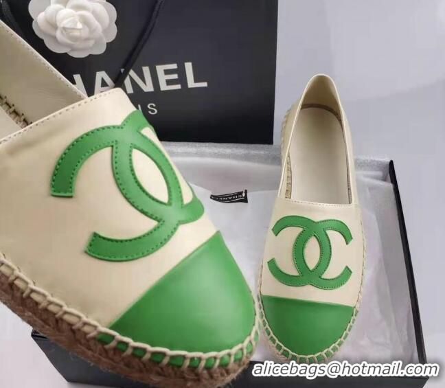 Grade Quality Chanel Lambskin Espadrilles Flat Green/beige 815133