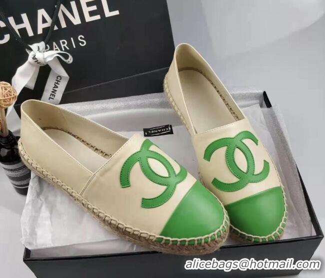 Grade Quality Chanel Lambskin Espadrilles Flat Green/beige 815133