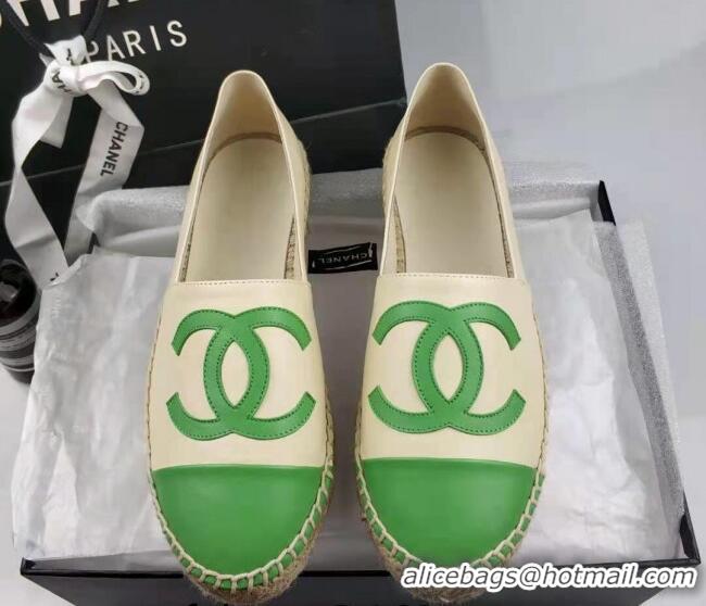 Grade Quality Chanel Lambskin Espadrilles Flat Green/beige 815133