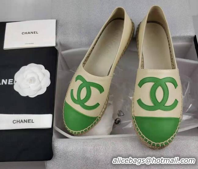 Grade Quality Chanel Lambskin Espadrilles Flat Green/beige 815133